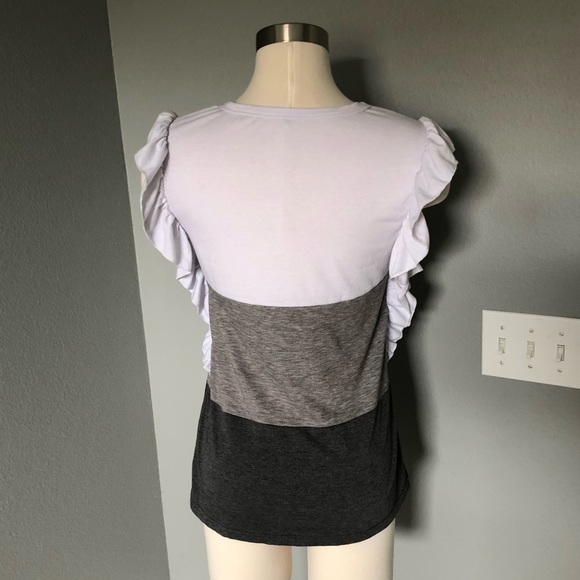 Ruffle Sleeve Color Block 1/4 Button-Down Pocket T-Shirt Top Blouse - Picture 12 of 16